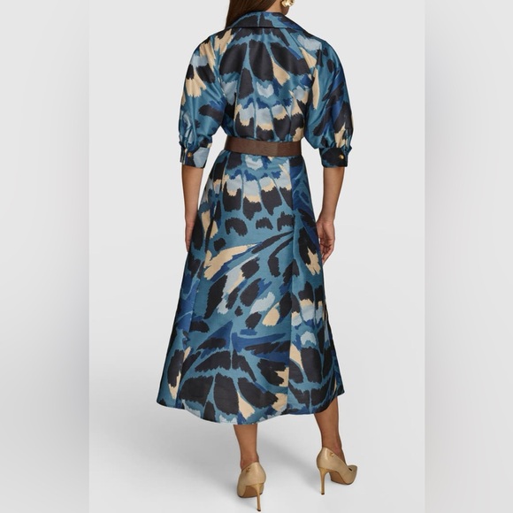 NWT Donna Karan Floral Print A-Line Belted Shantung Midi Shirtdress, Size 4 - Picture 2 of 14